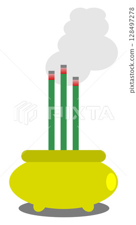 Illustration of a person offering prayers by burning incense to commemorate ancestors at a memorial service Illustration of a person offering prayers by burning incense to commemorate ancestors at a memorial service 128497278