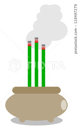 Illustration of a person offering prayers by burning incense to commemorate ancestors at a memorial service Illustration of a person offering prayers by burning incense to commemorate ancestors at a memorial service 128497279