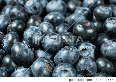 Blueberry Pile Macro Background. Healthy Vegan Superfood. 128497337