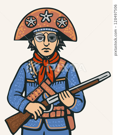 Cangaceiro Lampiao. Bandit, folk hero of Brazil. Brazilian cordel style. Northeastern Brazil. Vector isolated illustration 128497506