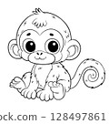 Doodle Vector Illustration of a Monkey in Cartoon Style 128497861