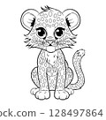 Doodle Vector Illustration of a Jaguar in Cartoon Style 128497864