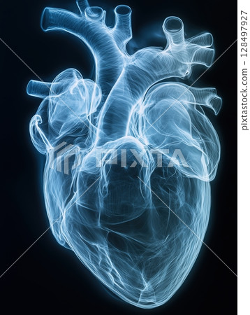 X-ray view of the human heart illustrating the structure and complexities of cardiovascular anatomy in a medical diagnostic setting 128497927
