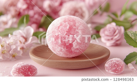 Explore the colorful candy planet from space in a vibrant and creative universe filled with pastel hues and delightful treats under gentle lighting 128498163