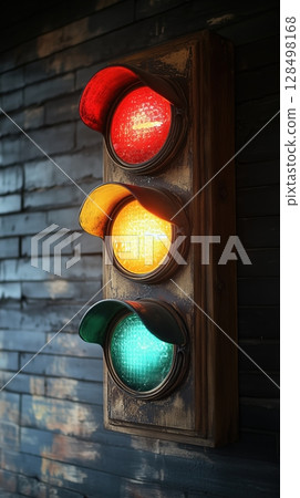 Heart-shaped traffic light glowing in vibrant colors at a street corner during dusk Heart-shaped traffic light glowing in vibrant colors at a street corner during dusk 128498168