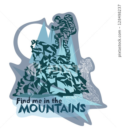 Man on the top of the mountain minimalistic concept for mountain tourism 128498237