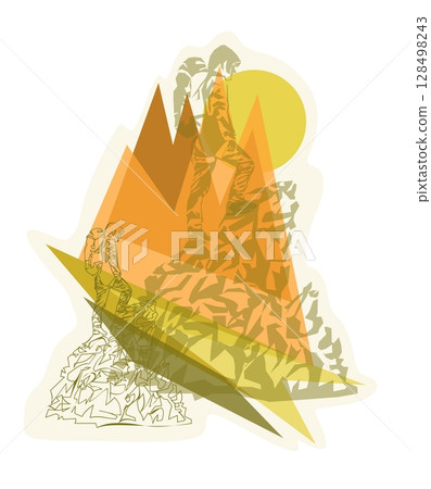 Man on the top of the mountain minimalistic concept for mountain tourism 128498243