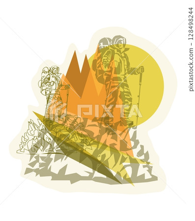 Man on the top of the mountain minimalistic concept for mountain tourism 128498244