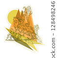 Man on the top of the mountain minimalistic concept for mountain tourism 128498246