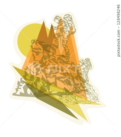 Man on the top of the mountain minimalistic concept for mountain tourism Man on the top of the mountain minimalistic concept for mountain tourism 128498246