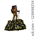 Silhouette of a Man on the top of the mountain minimalistic concept for mountain tourism 128498254