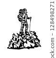 Silhouette of a Man on the top of the mountain minimalistic concept for mountain tourism 128498271