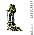 Silhouette of a Man on the top of the mountain minimalistic concept for mountain tourism 128498327