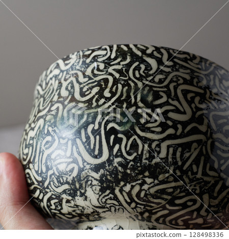 Tea bowl ceramic on gray background. Tea bowl ceramic on gray background. 128498336
