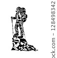 Silhouette of a Man on the top of the mountain minimalistic concept for mountain tourism 128498342