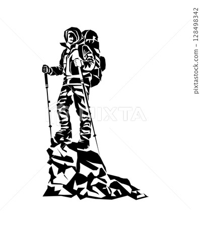 Silhouette of a Man on the top of the mountain minimalistic concept for mountain tourism Silhouette of a Man on the top of the mountain minimalistic concept for mountain tourism 128498342