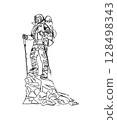 Continuous line drawing of a Man on the top of the mountain minimalistic concept for mountain tourism 128498343