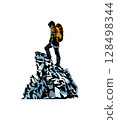 Silhouette of a Man on the top of the mountain minimalistic concept for mountain tourism 128498344