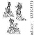 Continuous line drawing of a Man on the top of the mountain minimalistic concept for mountain tourism 128498371