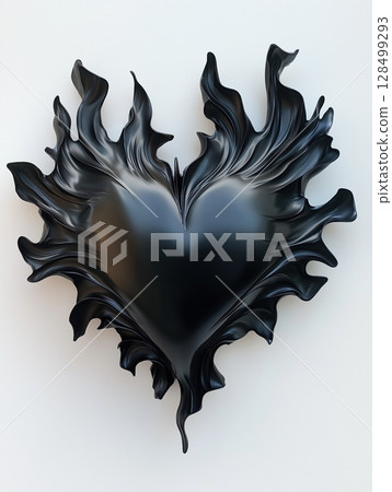 Black heart with irregular curvilinear edges on a white background represents deep emotions of love 128499293