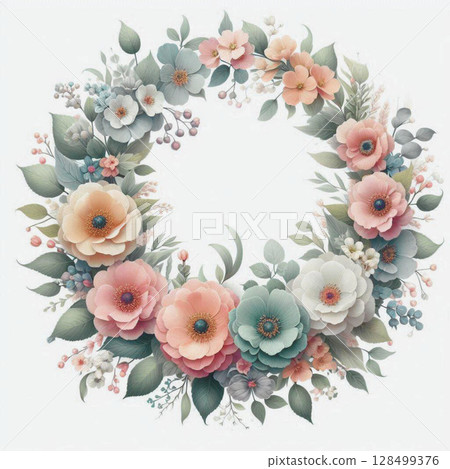 柔和色彩的花環/框架材質(透明背景) 柔和色彩的花環/框架材質(透明背景) 128499376