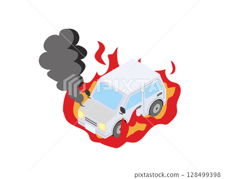 一輛著火燃燒的汽車 一輛著火燃燒的汽車 128499398