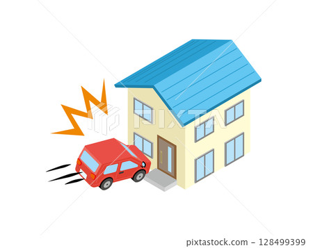 汽車撞上獨立式住宅(交通事故) 汽車撞上獨立式住宅(交通事故) 128499399