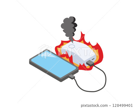 為智慧型手機充電時起火的行動電池 128499401