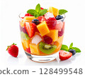 Visual presentation of cold berry soda drink with colorful fruits and mint 128499548