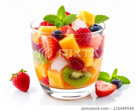 Visual presentation of cold berry soda drink with colorful fruits and mint Visual presentation of cold berry soda drink with colorful fruits and mint 128499548