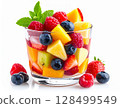 Visual presentation of cold berry soda drink with colorful fruits and mint 128499549
