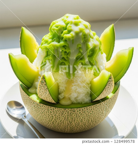 Perfect for summer! Luxurious melon shaved ice | A cool and delicious dessert 128499578