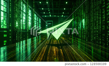 Paper Airplane on Classroom Desk. Back to School Concept. Generated image 128500109