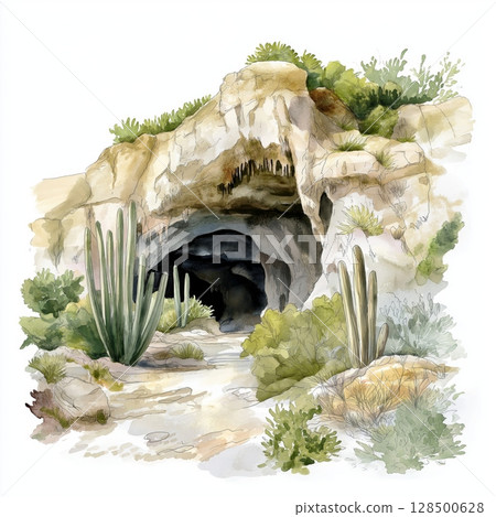 Carlsbad Caverns National Park. Carlsbad Caverns National Park hand drawn watercolor illustration Carlsbad Caverns National Park. Carlsbad Caverns National Park hand drawn watercolor illustration 128500628