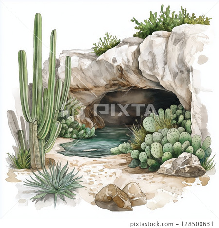 Carlsbad Caverns National Park. Carlsbad Caverns National Park hand drawn watercolor illustration 128500631