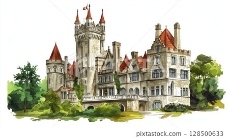 Casa Loma. Casa Loma hand drawn watercolor illustration Casa Loma. Casa Loma hand drawn watercolor illustration 128500633
