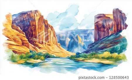 Copper Canyon. Copper Canyon hand drawn watercolor illustration Copper Canyon. Copper Canyon hand drawn watercolor illustration 128500643
