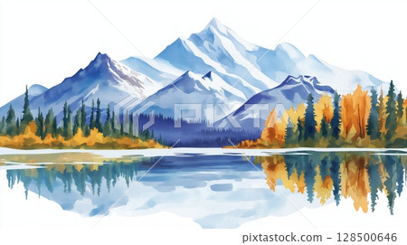 Denali National Park. Denali National Park hand drawn watercolor illustration Denali National Park. Denali National Park hand drawn watercolor illustration 128500646