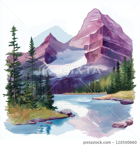 Glacier National Park. Glacier National Park hand drawn watercolor illustration 128500660