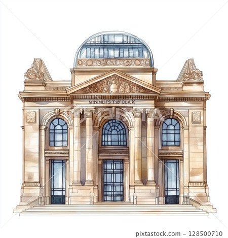 Metropolitan Museum of Art. Metropolitan Museum of Art hand drawn watercolor illustration 128500710