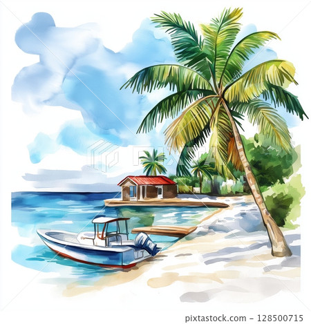 Montego Bay. Montego Bay hand drawn watercolor illustration 128500715