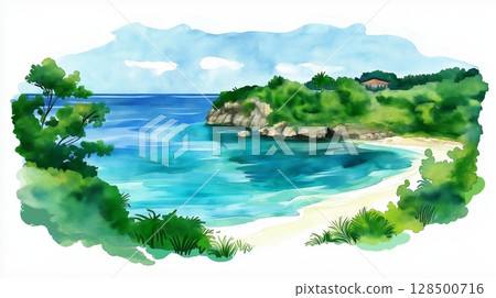 Montego Bay. Montego Bay hand drawn watercolor illustration 128500716