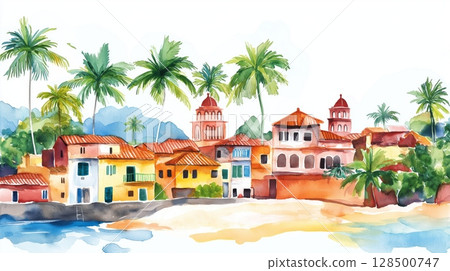 San Juan. San Juan hand drawn watercolor illustration 128500747