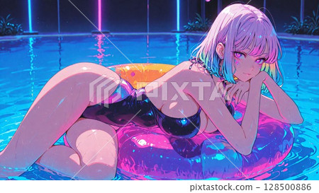 在池中玩耍的女孩 128500886