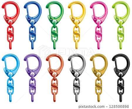 Simple and colorful snap hook keychain material parts vector illustration set 128500898