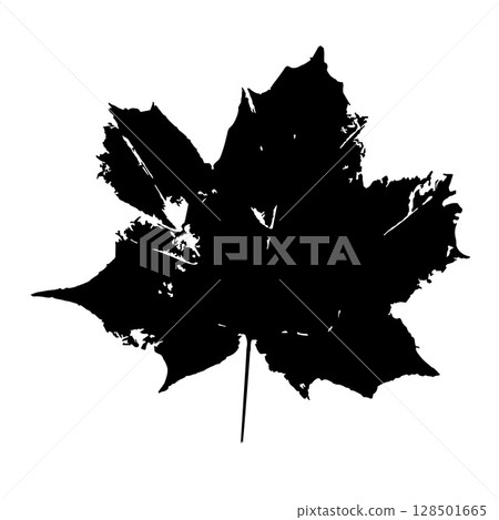 Leaf ink stamp. Black maple leaf imprint. Herbarium print isolated on white. Vector template for your creative designs. Leaf ink stamp. Black maple leaf imprint. Herbarium print isolated on white. Vector template for your creative designs. 128501665