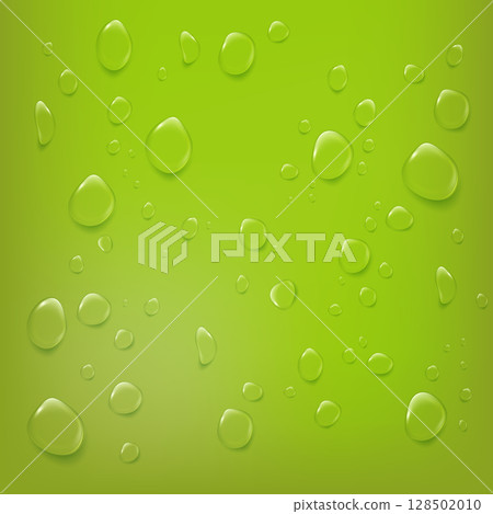 Green fresh background with realistic water drops Green fresh background with realistic water drops 128502010