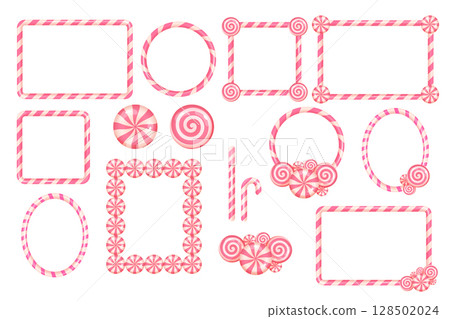 Pink candy cane frame collection with peppermint details for Christmas projects 128502024