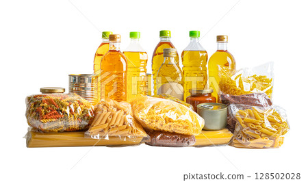 Foodstuff for donation, storage and delivery. Foodstuff for donation, storage and delivery. 128502028