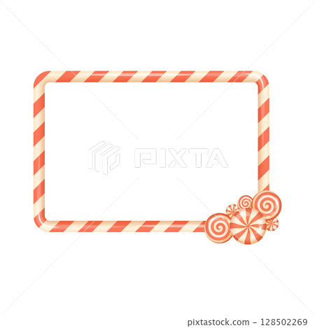 Red candy cane Christmas frame with swirl candy corner detail Red candy cane Christmas frame with swirl candy corner detail 128502269